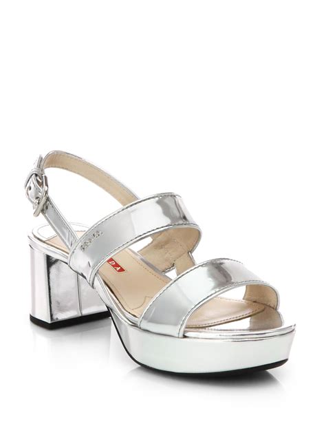 prada sport silver sandals|prada block heel sandals.